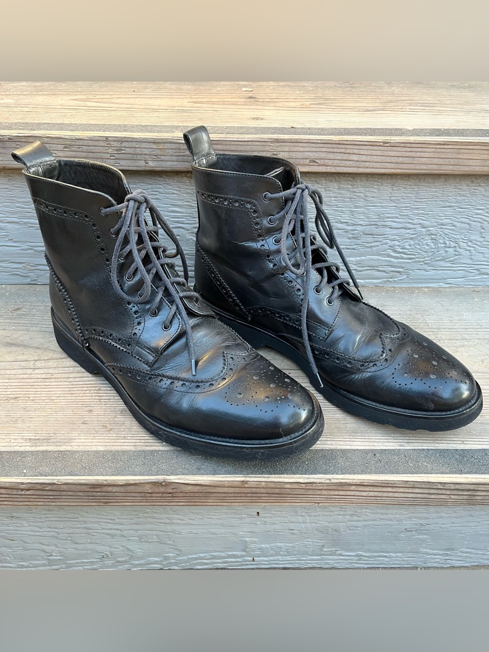 8 by YOOX Leather Wingtip Brogue Lace-Up Boots M SZ 11 W SZ 12